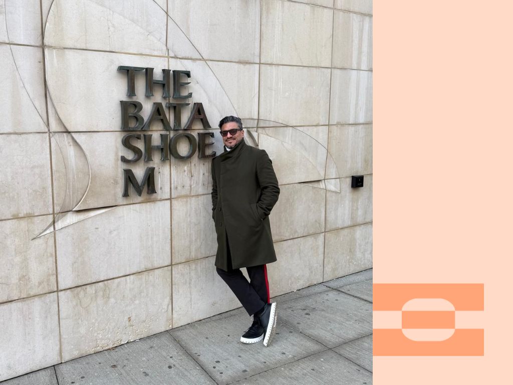 Luis Valenzuela, founder of the Miami Shoe Museum, standing outside the Bata Shoe Museum, reflecting on footwear history, craftsmanship, and the evolution of precision fit shoes.
