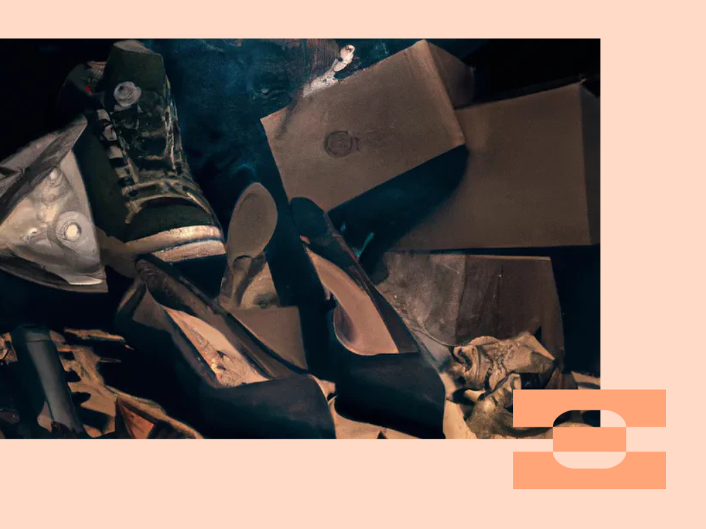 Discarded shoes and boxes representing the global problem of ill-fitting footwear. Illustrates how poor fit contributes to landfill waste, carbon emissions, and the urgent need for precision-fit, sustainable design in the footwear industry.