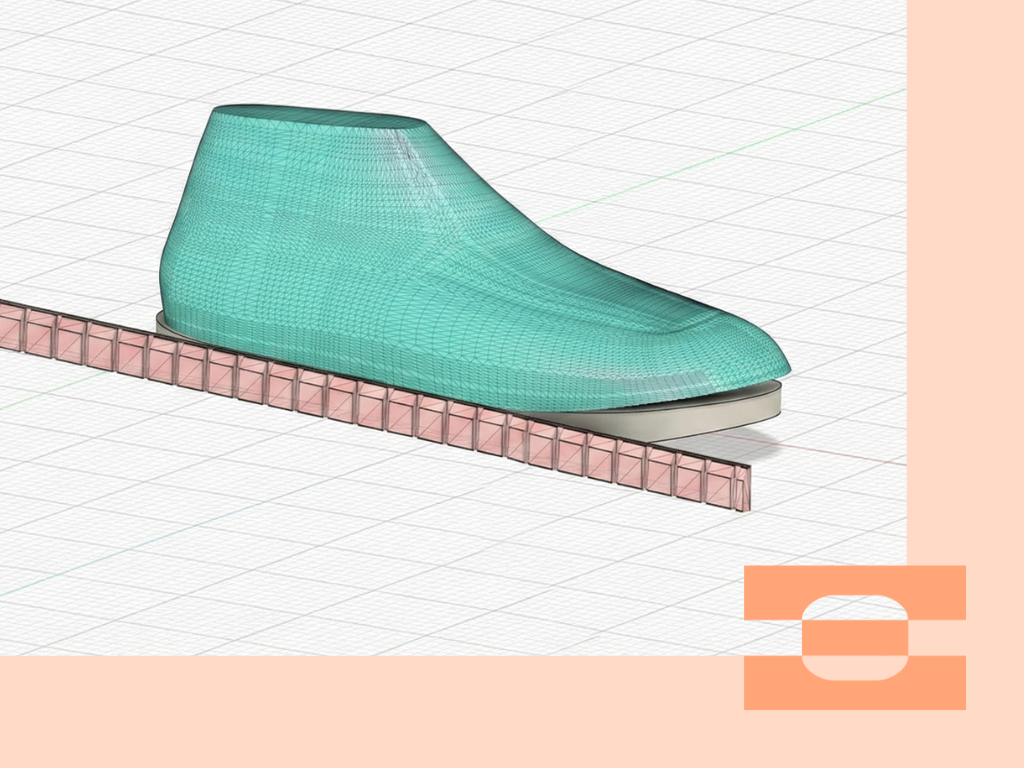 3D CAD model of a shoe last on a structured platform illustrating how footwear support comes from stable geometry and platform design rather than cushioning softness