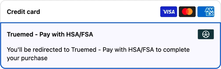 Shopify checkout payment options with Truemed - Pay with HSA/FSA selected